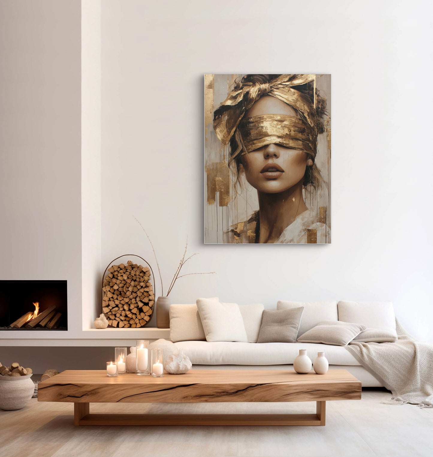 Zonhuid wandkunst in sfeervol interieur met warme tinten en natuurlijke lichtval
