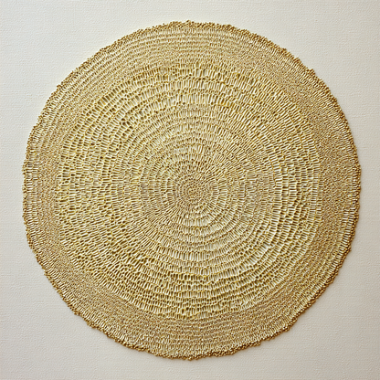 Abstract kunstwerk Zonkrans met vergulde cirkel in een harmonieus, minimalistisch ontwerp.
