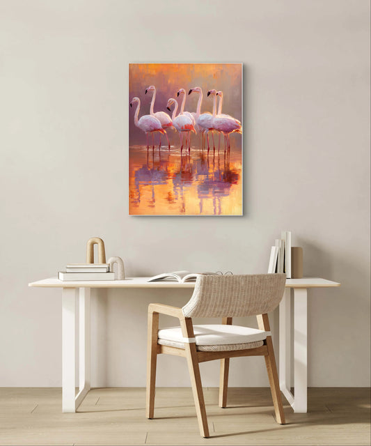 Mock-up van Zonnegloed boven een bureau met houten stoel en boeken  
