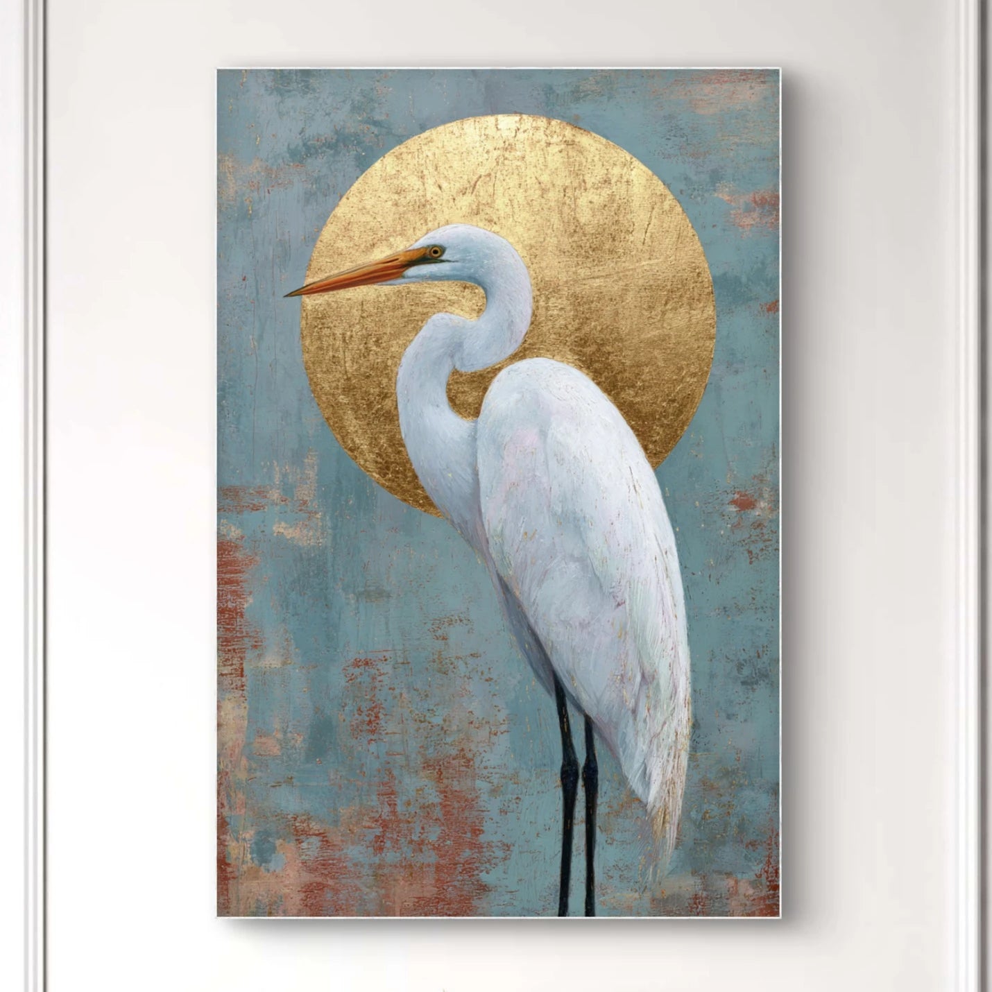 Detailopname van Zonnewacht met reiger voor gouden cirkel  
