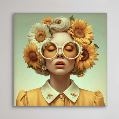 Detail van Zonnezin wandkunst met zonnebloemen en zachte penseelstructuren
