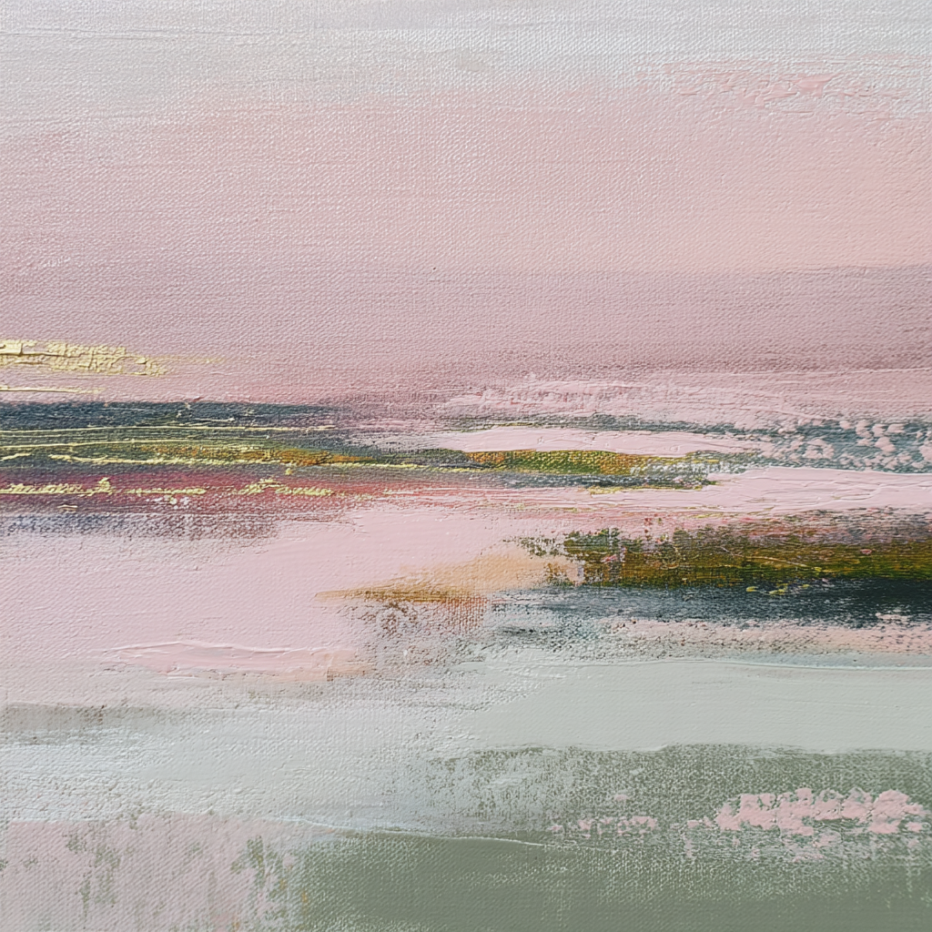 Volledige weergave van abstracte wandkunst Zucht van Dageraad met serene tinten
