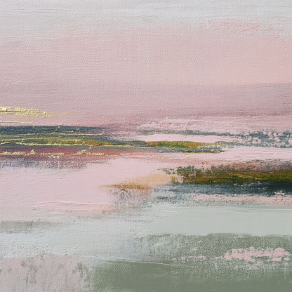 Volledige weergave van abstracte wandkunst Zucht van Dageraad met serene tinten
