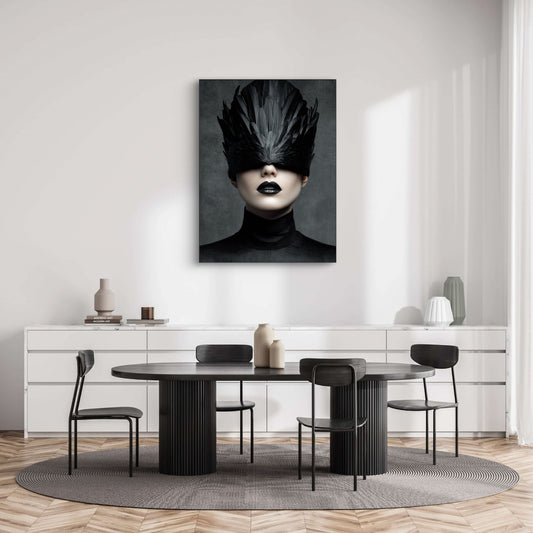 Zwartveer wandkunst in modern interieur met zwart-wit contrast en elegante sfeer
