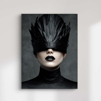 Detail van Zwartveer wandkunst met verfijnde textuur en donkere veren
